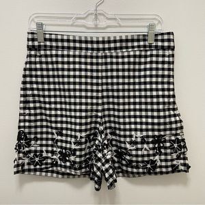 Ann Taylor High Waisted Checkered Plaid Embroidered Shorts